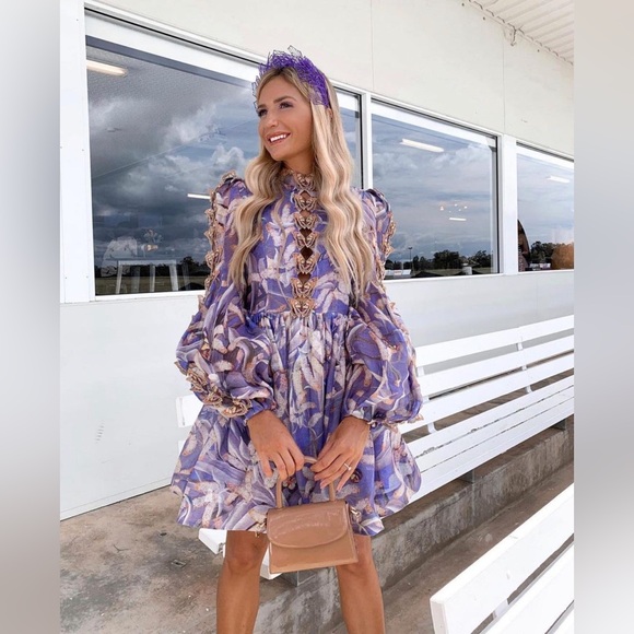 Zimmermann Purple Floral Long Sleeve Dress Size 0 - Picture 2 of 16